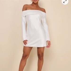 Luxurious Vision White Satin Off-the-Shoulder Mini Dress